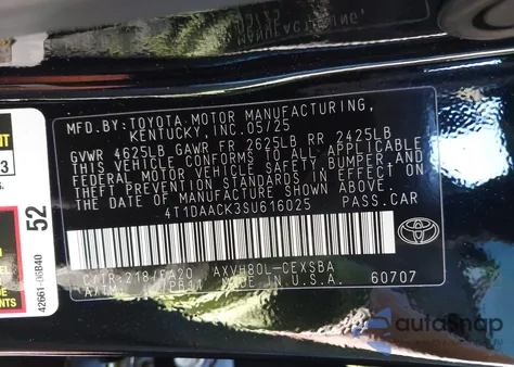 2025 Toyota Camry Se from USA, damaged, VIN 4T1DAACK3SU616025